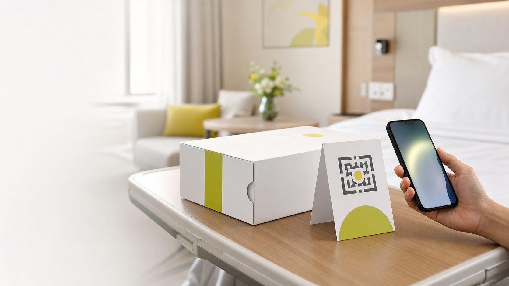 Concept image of a smart hospital admission kit with QR access